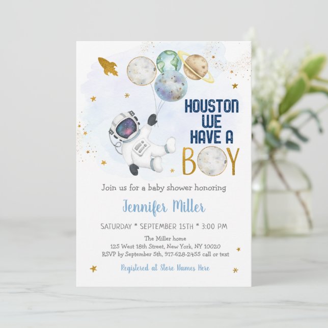 Houston We Have A Boy Astronaut Space Baby Shower Invitation Zazzle