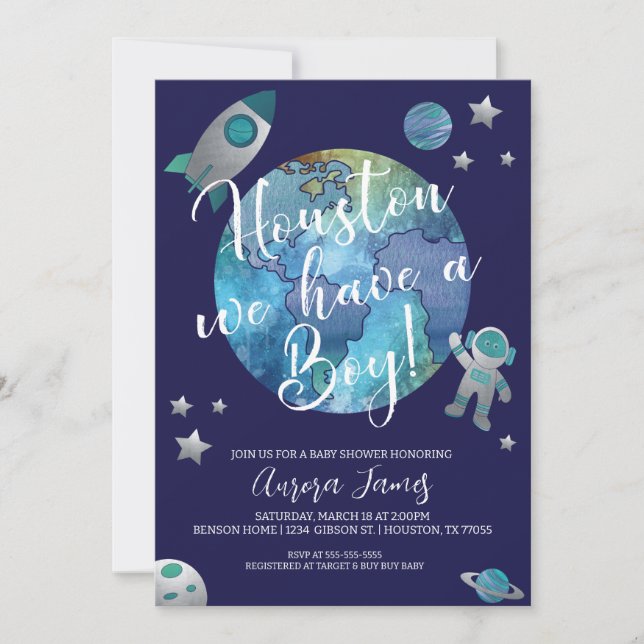 Houston We Have a Boy Baby Shower Invitation (Front)