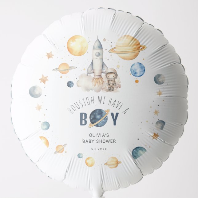 Houston We Have A Boy Baby Shower Space Astronaut Balloon (Front)