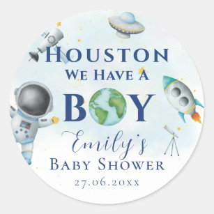 Houston We Have A Boy baby shower Space Astronaut Classic Round Sticker