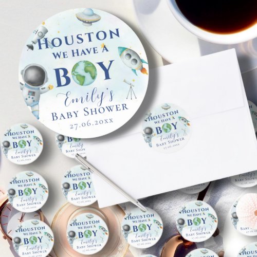 Houston We Have A Boy baby shower Space Astronaut Classic Round Sticker