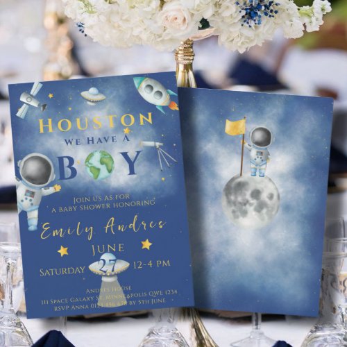 Houston We Have A Boy baby shower Space Astronaut  Invitation