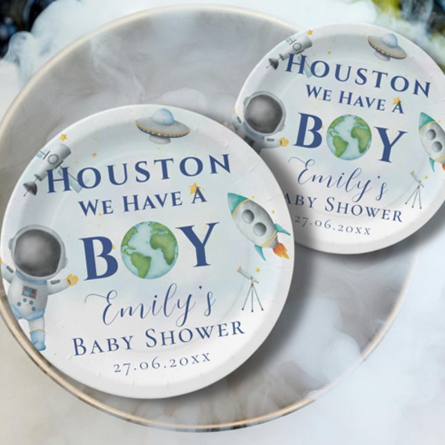 Houston We Have A Boy baby shower Space Astronaut  Paper Plates (Creator Uploaded)