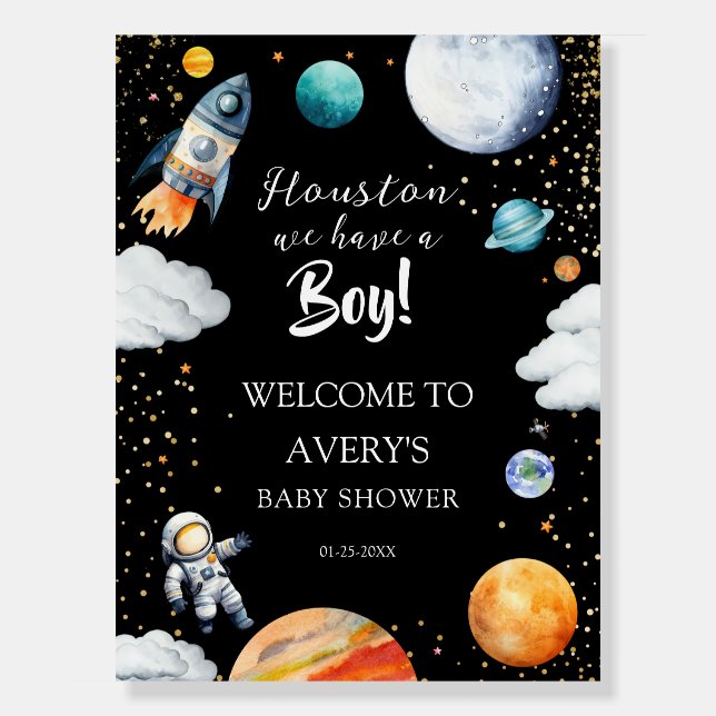 Houston We Have a Boy Black Space Baby Shower Foam Board (Front)