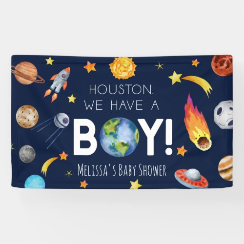 Houston We Have A Boy Galaxy Space Baby Shower Banner