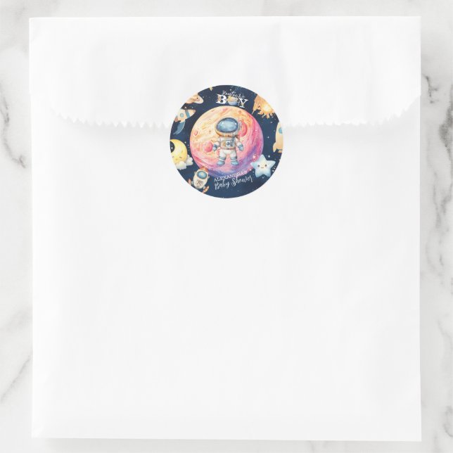 Houston We Have A Boy Outer Space Baby Shower Classic Round Sticker (Bag)