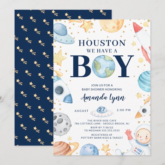 Houston We Have A Boy Outer Space Baby Shower Invi Invitation (Front/Back)