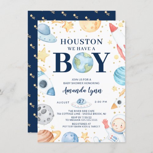 Houston We Have A Boy Outer Space Baby Shower Invi Invitation
