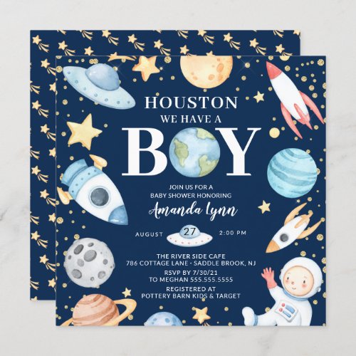 Houston We Have A Boy Outer Space Baby Shower Invi Invitation