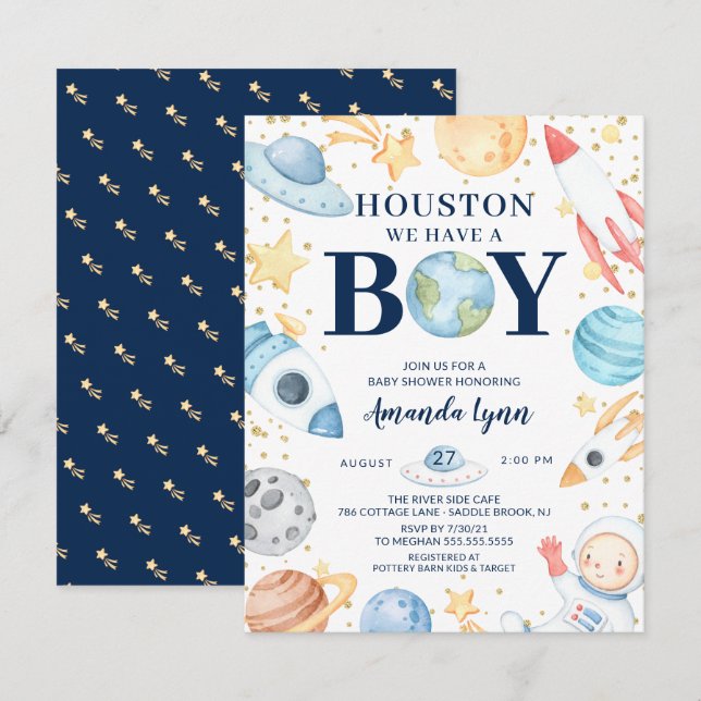 Houston We Have A Boy Outer Space Baby Shower Invi Invitation (Front/Back)