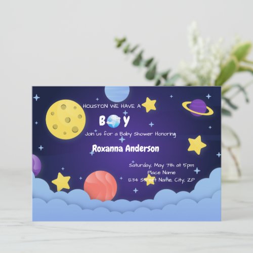 Houston We Have a Boy Outer Space Baby Shower Invitation