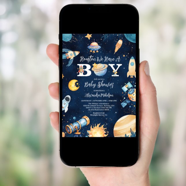 Houston We Have A Boy Outer Space Baby Shower Invitation (Front Digital)