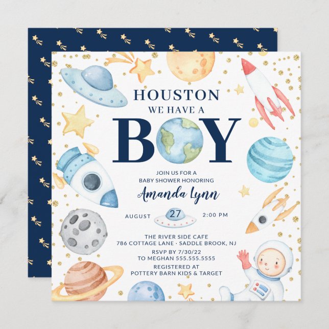 Houston We Have A Boy Outer Space Baby Shower  Invitation (Front/Back)