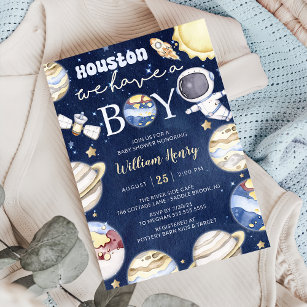 Houston We Have A Boy Outer Space Baby Shower Invitation