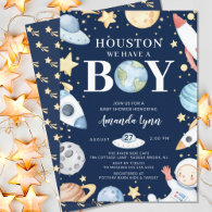 Houston We Have A Boy Outer Space Baby Shower Invitation