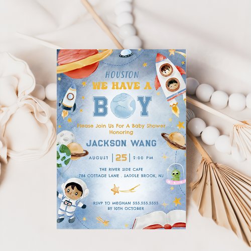 Houston We Have A Boy Outer Space Baby Shower  Invitation