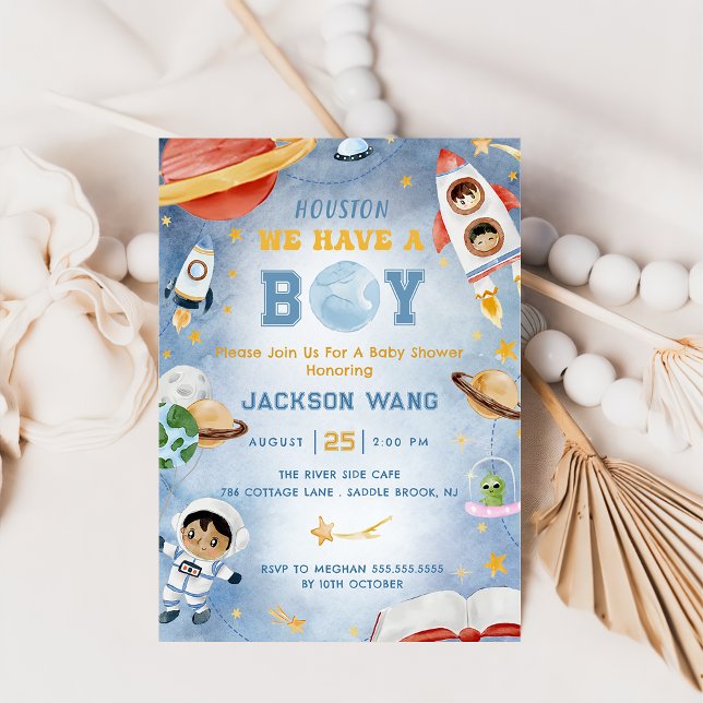 Houston We Have A Boy Outer Space Baby Shower  Invitation (Creator Uploaded)