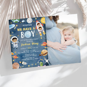 Houston We Have A Boy Outer Space Baby Shower Invitation