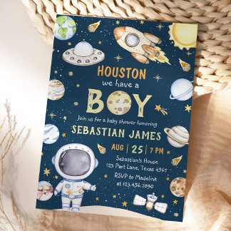 Houston We Have A Boy Outer Space Baby Shower Invitation