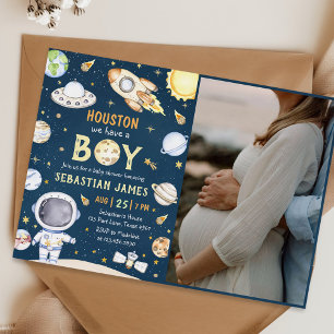 Houston We Have A Boy Outer Space Baby Shower Invitation