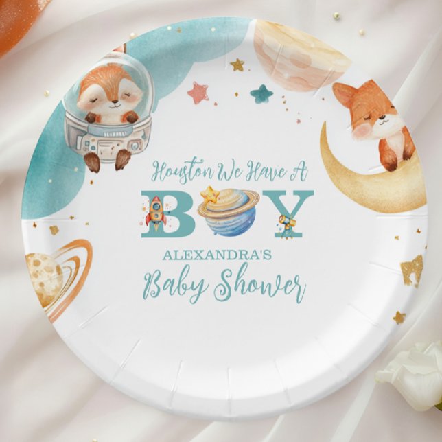 Houston We Have A Boy Outer Space Baby Shower Paper Plates (Creator Uploaded)