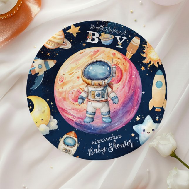Houston We Have A Boy Outer Space Baby Shower Paper Plates (Creator Uploaded)