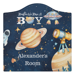 Houston We Have A Boy Outer Space Door Sign