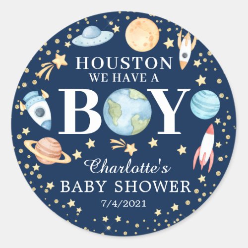 Houston We Have A Boy Outer Space Favor Sticker