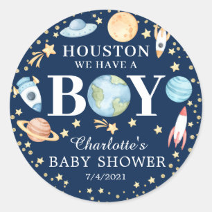 Houston We Have A Boy Outer Space Favor Sticker