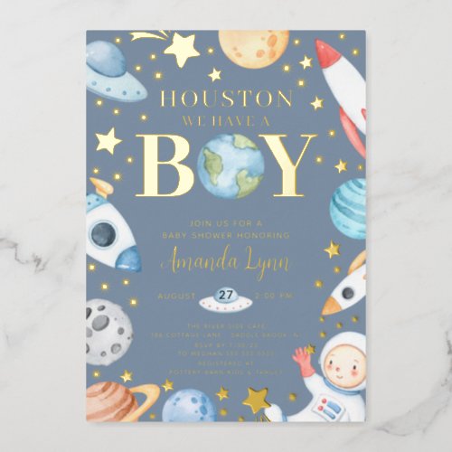 Houston We Have A Boy Outer Space Foil Invitation
