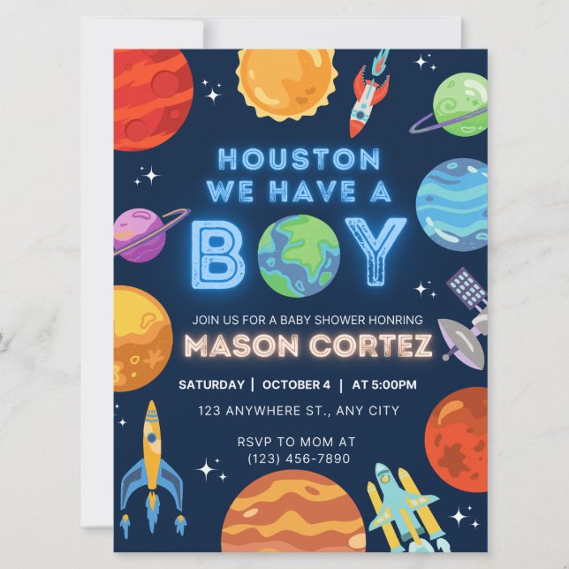 Houston We Have A Boy Outer Space Invitation Baby  (Front)
