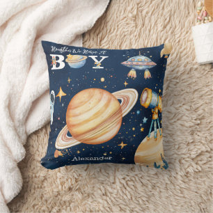 Houston We Have A Boy Outer Space Throw Pillow