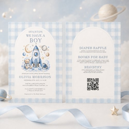 Houston We Have a Boy Modern baby shower invitation
