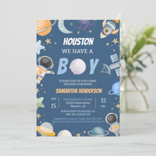 Houston We Have a Boy Shower Invitation (Standing Front)