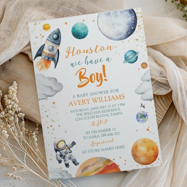 Houston We Have a Boy Space Baby Shower Invitation (Creator Uploaded)