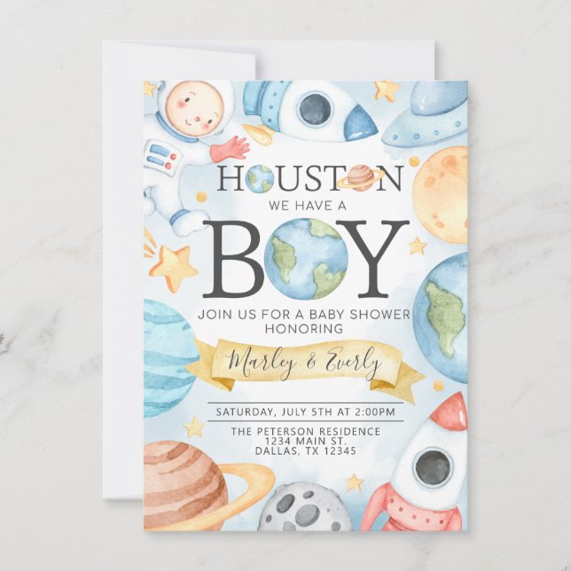 Houston We Have a Boy Space Baby Shower Invitation (Front)