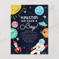 Houston We Have A Boy Space Baby Shower Invitation Postcard