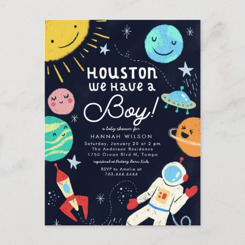 Houston We Have A Boy Space Baby Shower Invitation Postcard