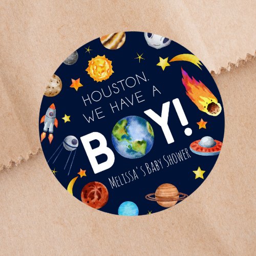 Houston We Have A Boy Space Galaxy Baby Shower Classic Round Sticker