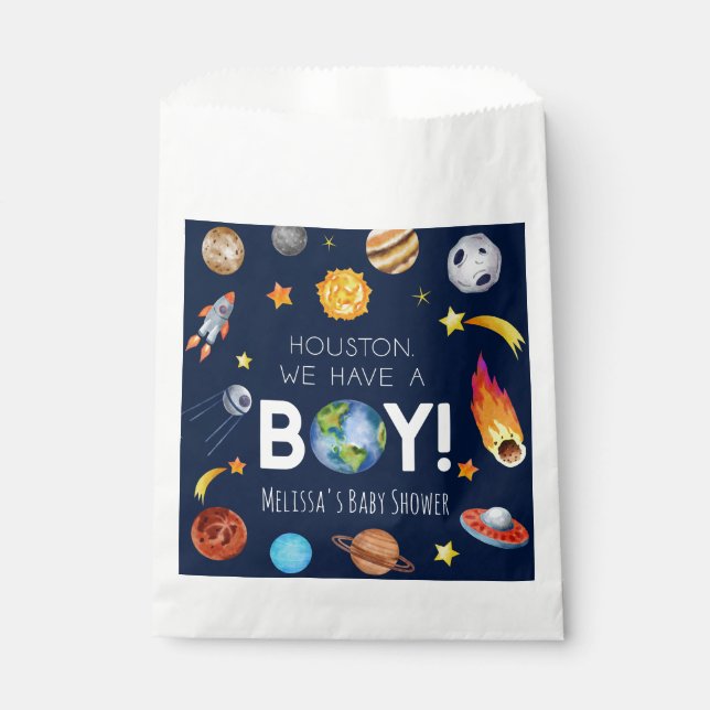 Houston We Have A Boy Space Galaxy Baby Shower Favor Bag (Front)