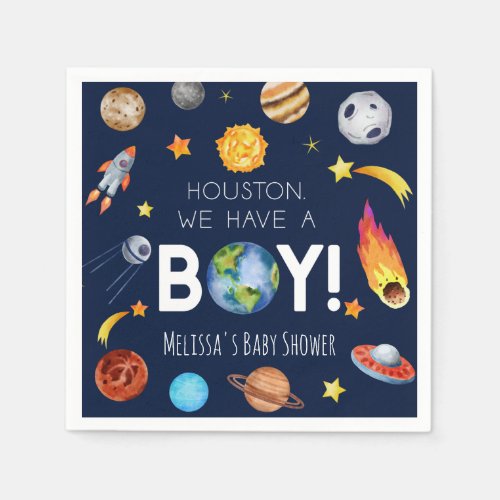 Houston We Have A Boy Space Galaxy Baby Shower Napkins