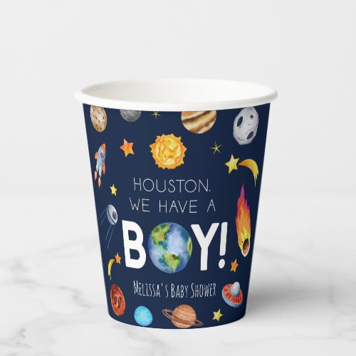 Houston We Have A Boy Space Galaxy Baby Shower Paper Cups