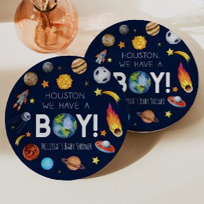 Houston We Have A Boy Space Galaxy Baby Shower Paper Plates