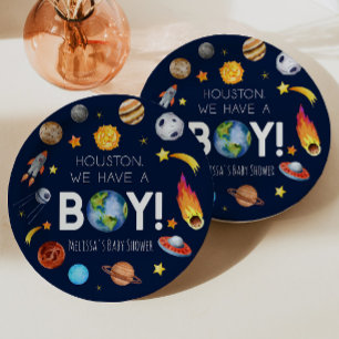 Houston We Have A Boy Space Galaxy Baby Shower Paper Plates