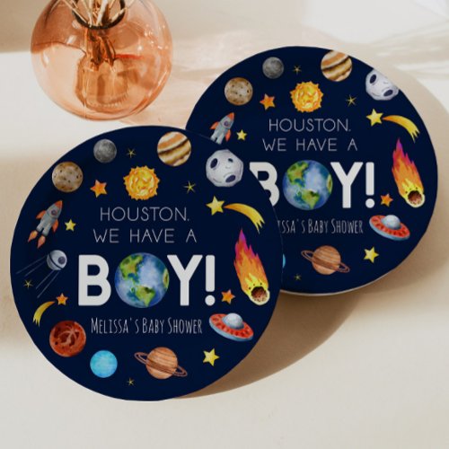 Houston We Have A Boy Space Galaxy Baby Shower Paper Plates