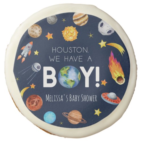 Houston We Have A Boy Space Galaxy Baby Shower Sugar Cookie