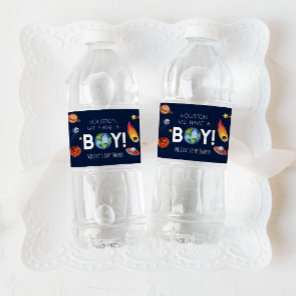 Houston We Have A Boy Space Galaxy Baby Shower Water Bottle Label
