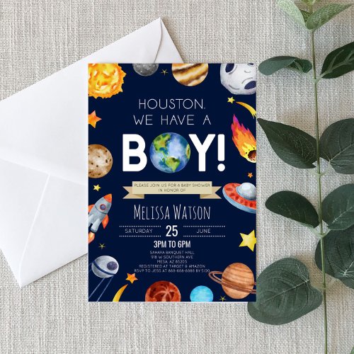 Houston We Have A Boy Space Planets Baby Shower Invitation