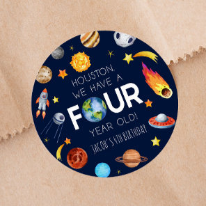 Houston We Have A Four Year Old 4th Birthday Party Classic Round Sticker