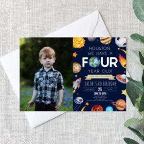 Houston We Have A Four Year Old 4th Birthday Party Invitation
